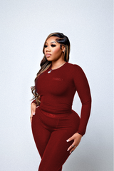 LASH BO$$ LONG SLEEVE SET - BURGUNDY - Strikly Lashed Glam Shop LLC